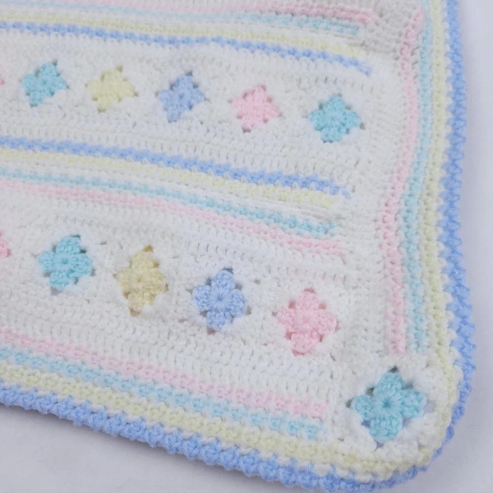 Handmade White And Pastel Pink Blue Yellow 30x33 Inch Crib Baby Blanket